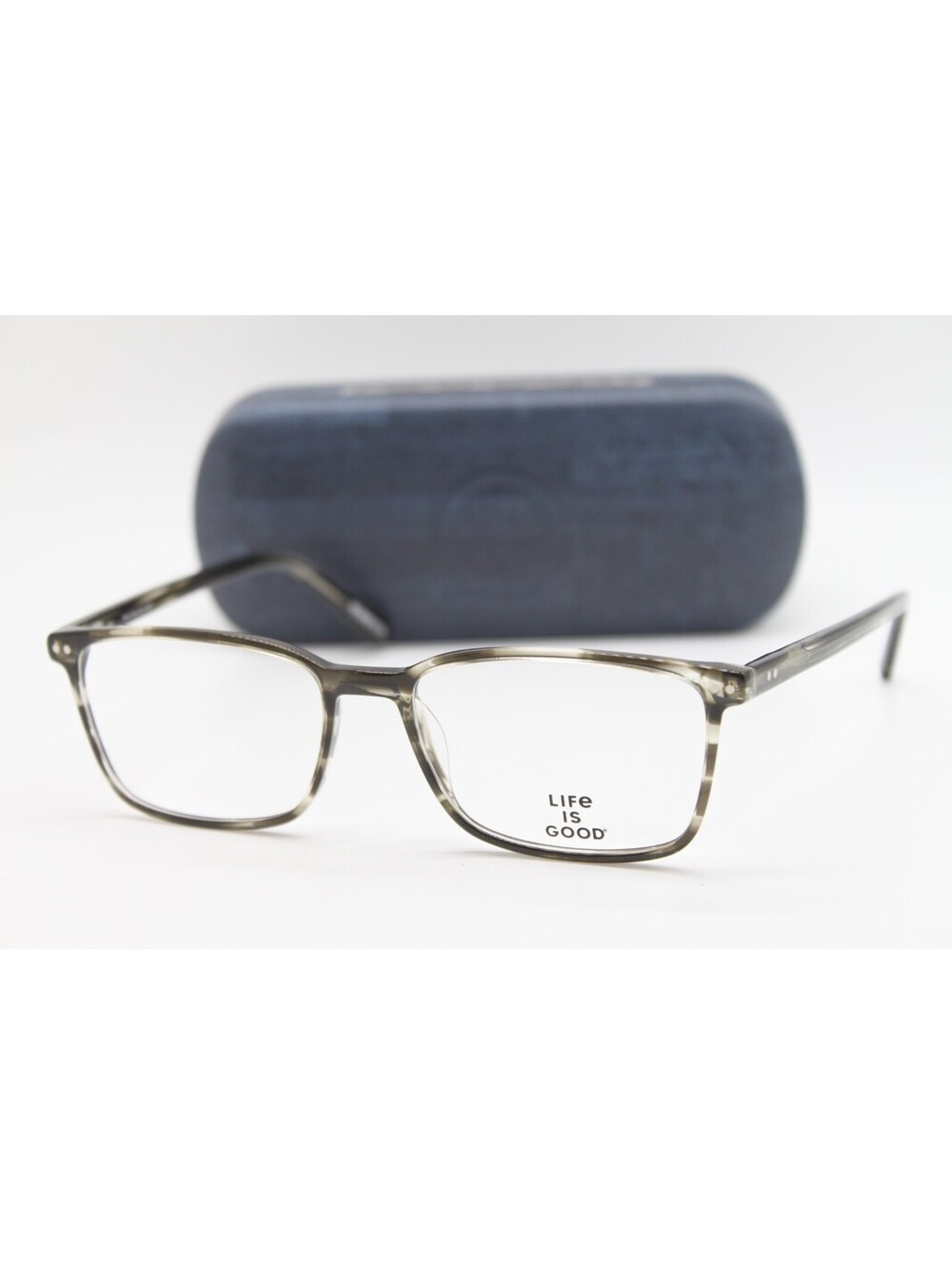 NEW LIFE IS GOOD ANDY BLACK GREY HORN (BLH) AUTHENTIC EYEGLASSES W/CASE 55-17